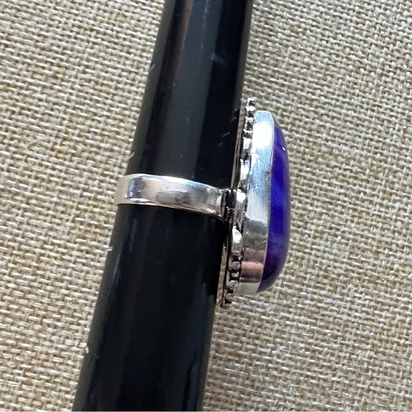 New Purple Agate Stone Crystal Silver Overlay Ring 7 - Picture 4 of 9